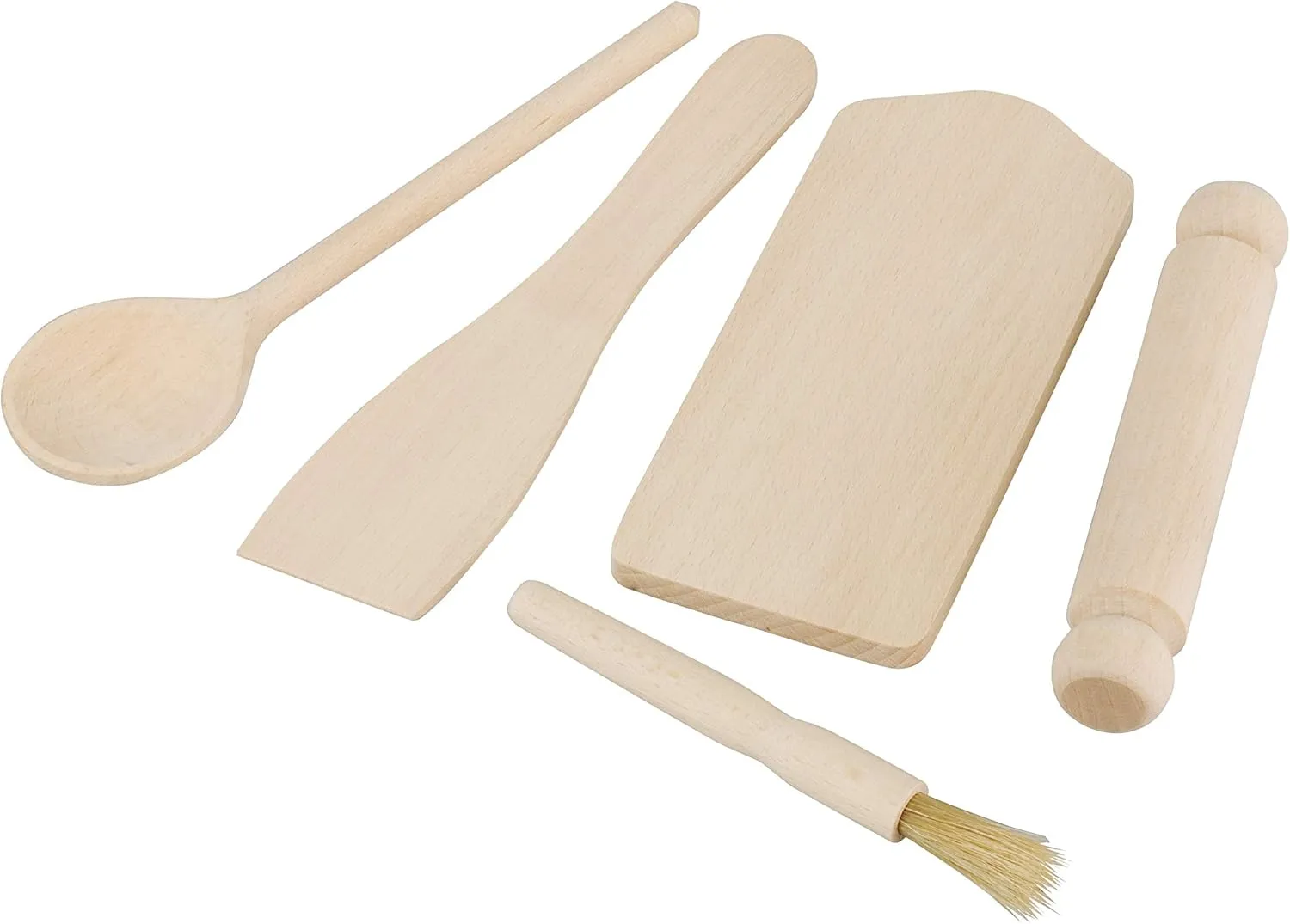 Beechwood KIDDIES/Children Wooden Utensil Set Spoon Spatula Cutting Board Brush 10A11056, Beige