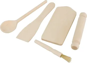 Beechwood KIDDIES/Children Wooden Utensil Set Spoon Spatula Cutting Board Brush 10A11056, Beige