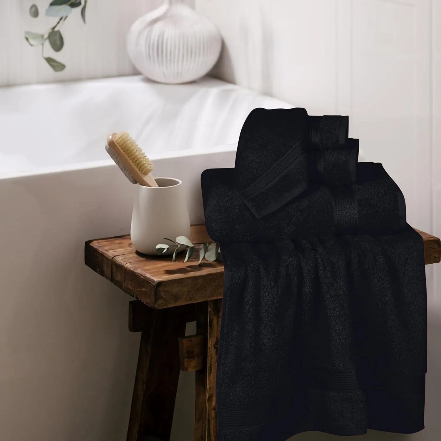 Belizzi Home Ultra Soft 6 Pack Cotton Towel Set, Contains 2 Bath Towels 28x55 inch, 2 Hand Towels 16x24 inch & 2 Wash Coths 12x12 inch, Ideal for Everyday use, Compact & Lightweight - Black