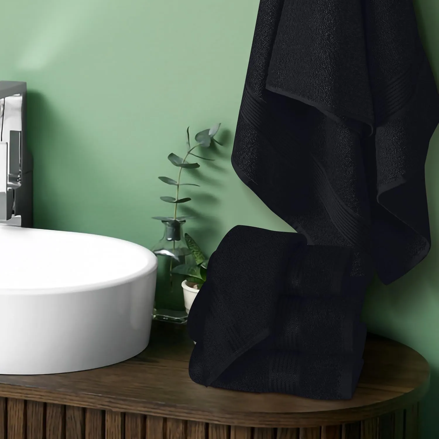Belizzi Home Ultra Soft 6 Pack Cotton Towel Set, Contains 2 Bath Towels 28x55 inch, 2 Hand Towels 16x24 inch & 2 Wash Coths 12x12 inch, Ideal for Everyday use, Compact & Lightweight - Black
