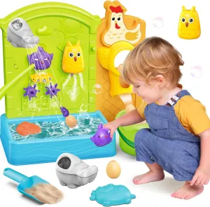 BELLOCHIDDO Water Table for Toddlers 1-3 - Summer Toys Kids Sand Water Table, Magnetic Fishing and Egg Catching Games for Outside Outdoor Beach Backyard, 12 PCS Water Toy Accessories for Toddlers