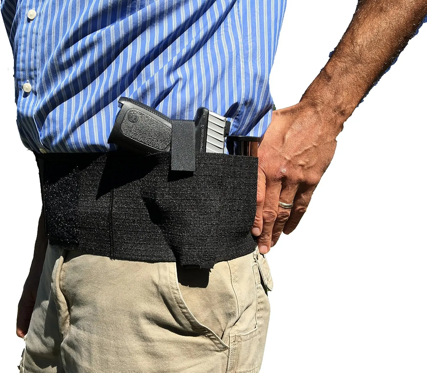 Belly Band Hand Gun Holster - Abdomen Holster - Cross Draw w/Magazine Holder Pocket