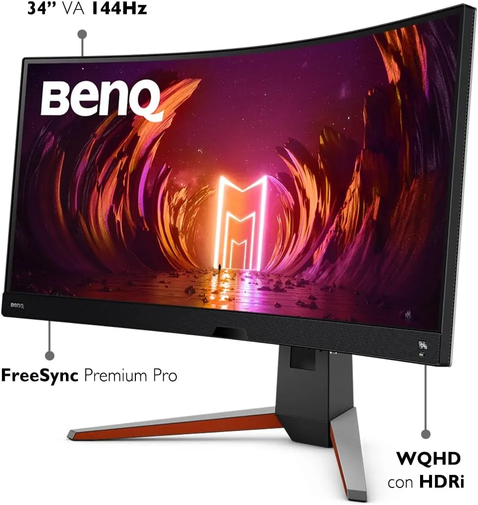 BenQ MOBIUZ EX3410R Curved Gaming Monitor 34" 2K 1440p 144Hz 1ms w/Remote | HDRi | 1000R | Color Optimizer | Freesync Premium Pro | Eye-Care | Height, Swivel & Tilt | 2.1ch w/ 5w Sub | USB Hub