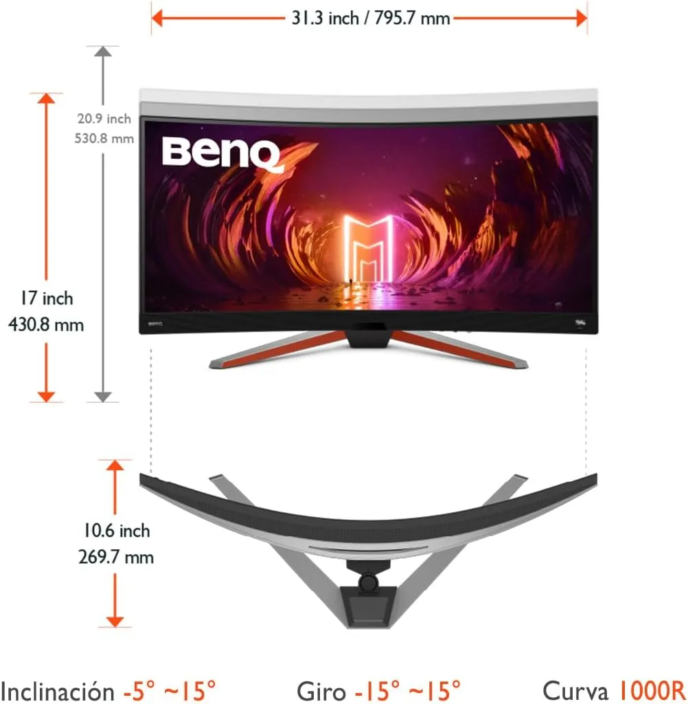 BenQ MOBIUZ EX3410R Curved Gaming Monitor 34" 2K 1440p 144Hz 1ms w/Remote | HDRi | 1000R | Color Optimizer | Freesync Premium Pro | Eye-Care | Height, Swivel & Tilt | 2.1ch w/ 5w Sub | USB Hub