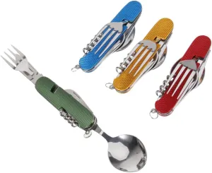 BESPORTBLE 3-in-1 Folding Utensil Set Stainless Steel Fork and Spoon Non-corrosive Sturdy Portable -in-one for Outdoor Adventures Red Blue Golden