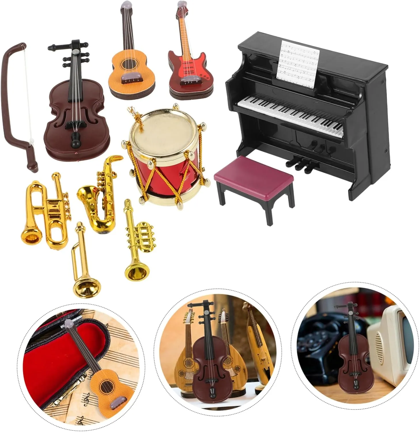 BESPORTBLE 3 Sets Delicate Mini House Decor Miniature Musical Prop Model Lovely Mini Drum Set Toy