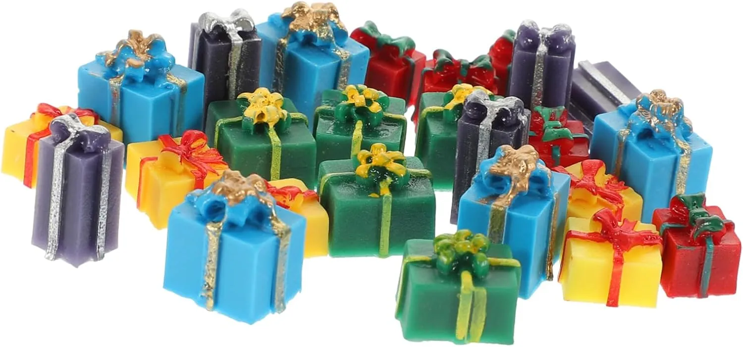 BESPORTBLE 4sets Doll House Christmas Decorations Mini Boxes Resin Miniature Figurines Sets 25pcs*4