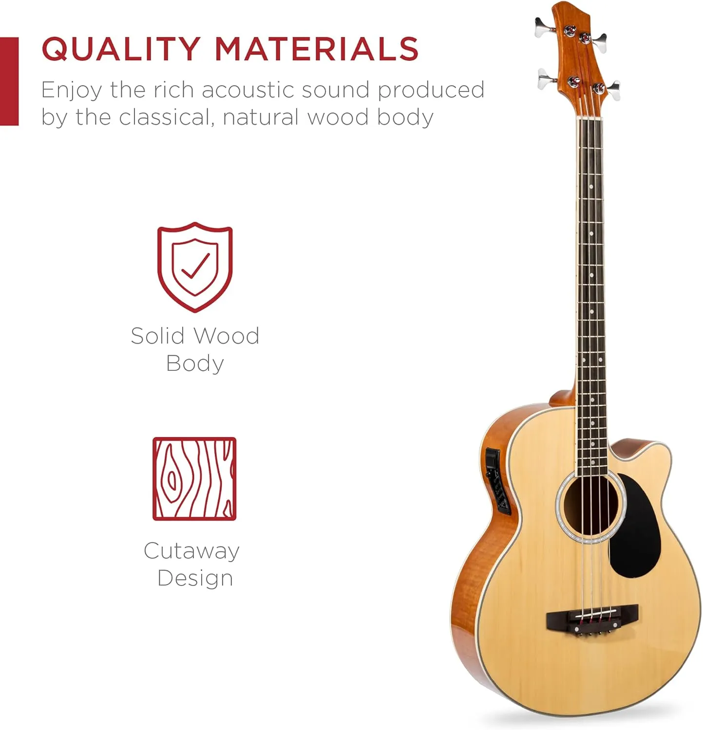 Best Choice Products Acoustic Electric Bass Guitar, Full Size 4 String, Fretted Bass Guitar w/Padded Gig Bag - Natural