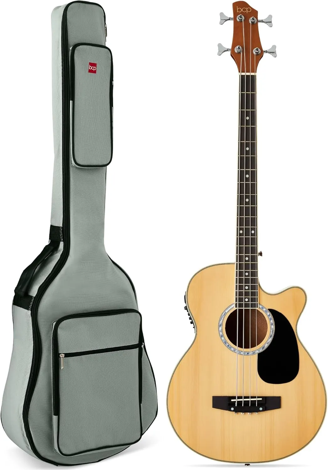 Best Choice Products Acoustic Electric Bass Guitar, Full Size 4 String, Fretted Bass Guitar w/Padded Gig Bag - Natural