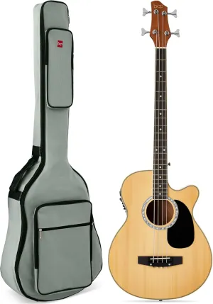 Best Choice Products Acoustic Electric Bass Guitar, Full Size 4 String, Fretted Bass Guitar w/Padded Gig Bag - Natural