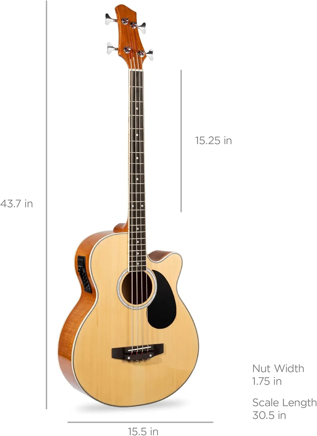 Best Choice Products Acoustic Electric Bass Guitar, Full Size 4 String, Fretted Bass Guitar w/Padded Gig Bag - Natural