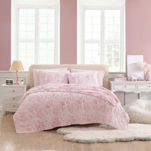 Betsey Johnson - Quilt Set, Reversible Brushed Microfiber Bedding with Matching Shams Diamond Stitched Bedroom Decor (Butterfly Ombre Pink, Queen)