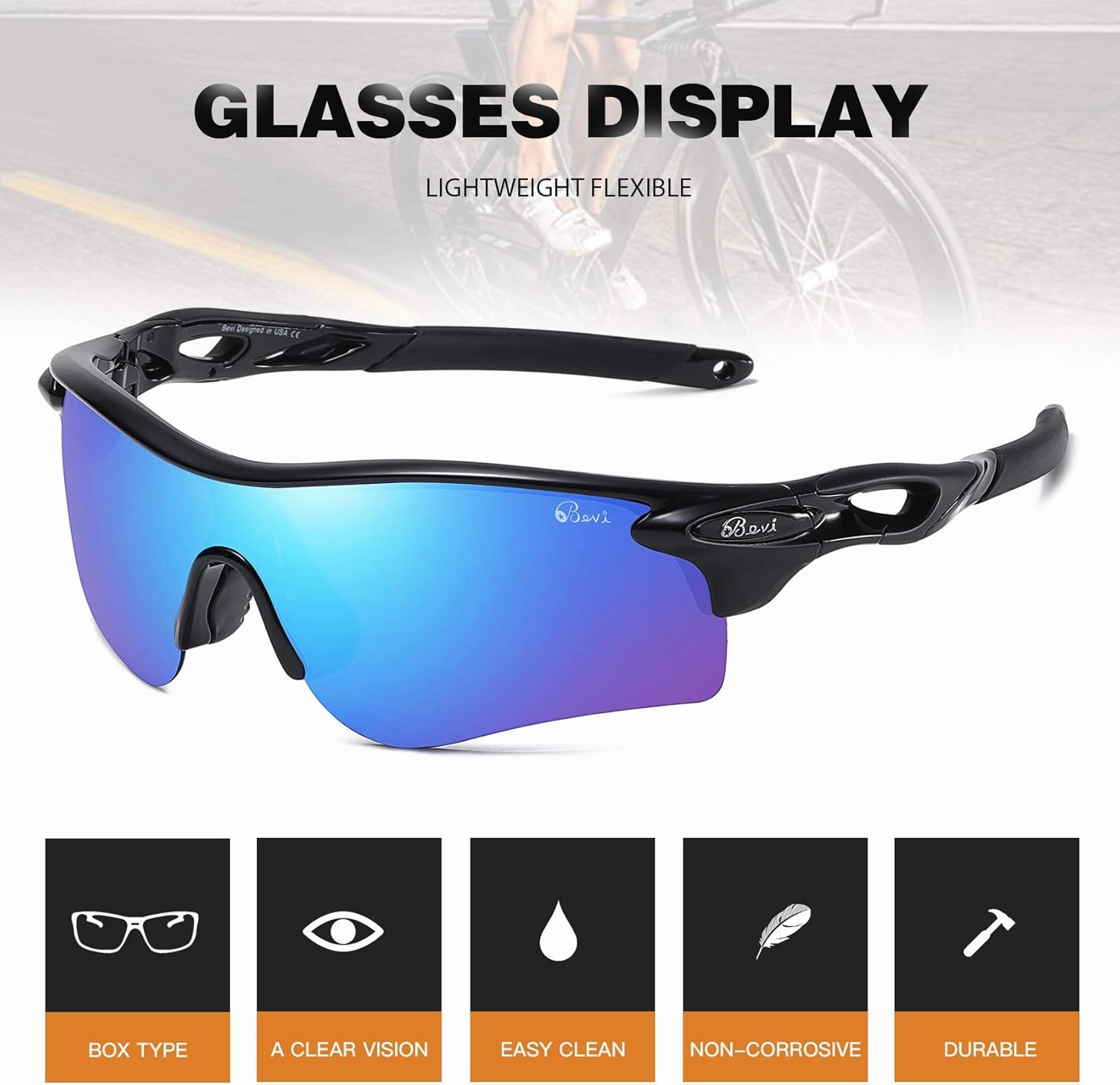 Bevi Polarized Sports Sunglasses TR90 Durable and Ultralight Frame for Men Women Baseball Running Cycling Golf