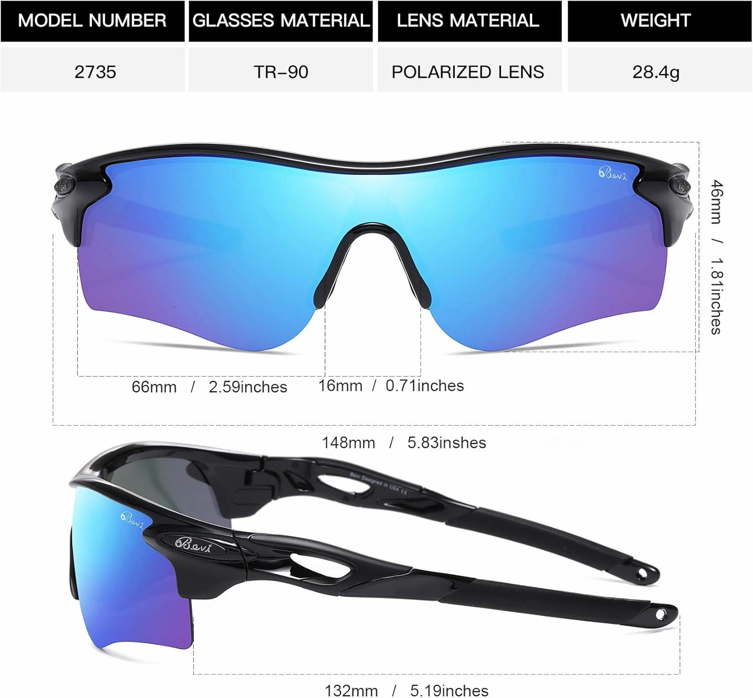 Bevi Polarized Sports Sunglasses TR90 Durable and Ultralight Frame for Men Women Baseball Running Cycling Golf