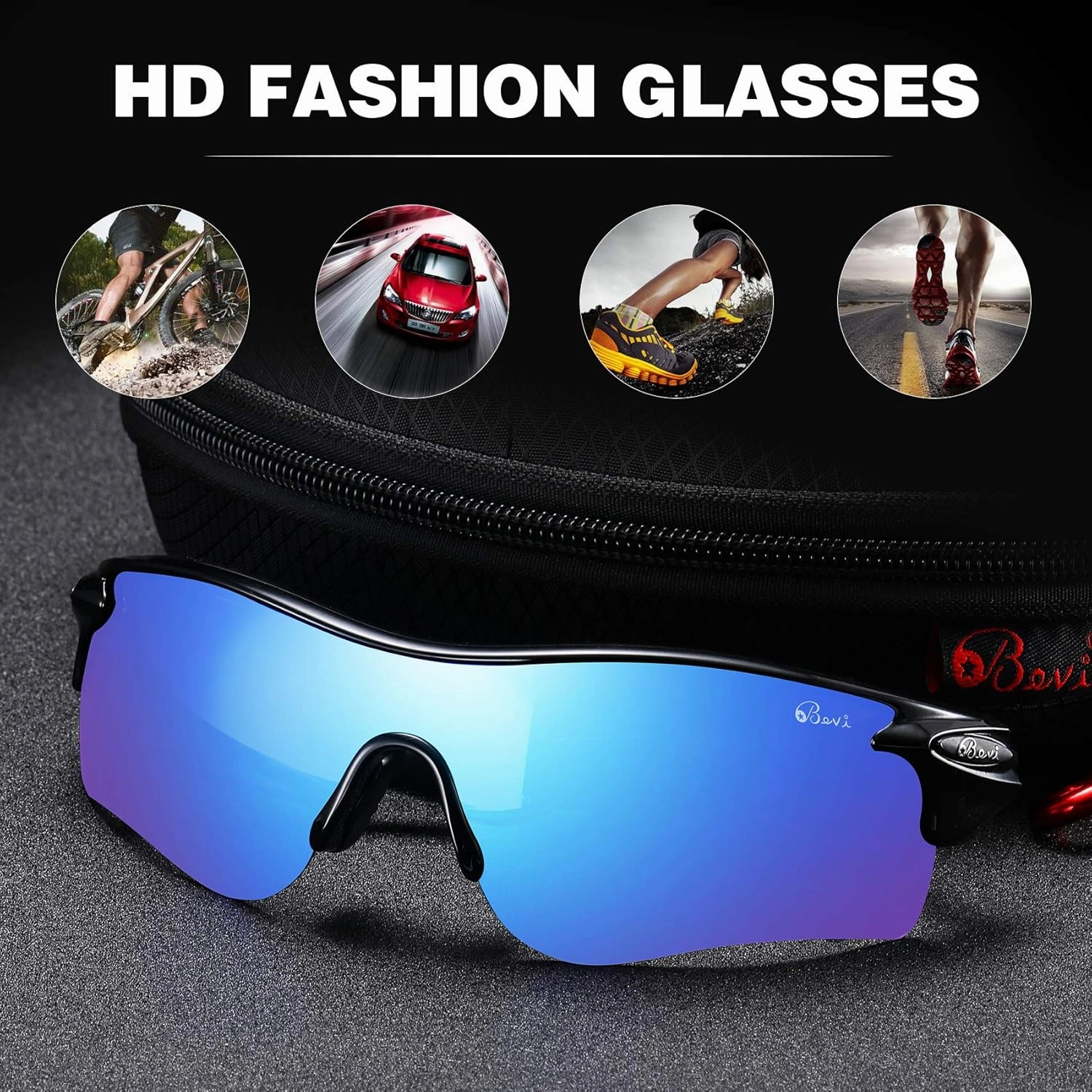 Bevi Polarized Sports Sunglasses TR90 Durable and Ultralight Frame for Men Women Baseball Running Cycling Golf