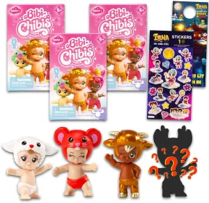 Bibi Chibis Blind Box Party Favors - Bundle with 3 Blind Box Mini Figures Mystery Toys Plus Stickers, More | Bibi Chibis Figurines for Kids, Boys, Girls