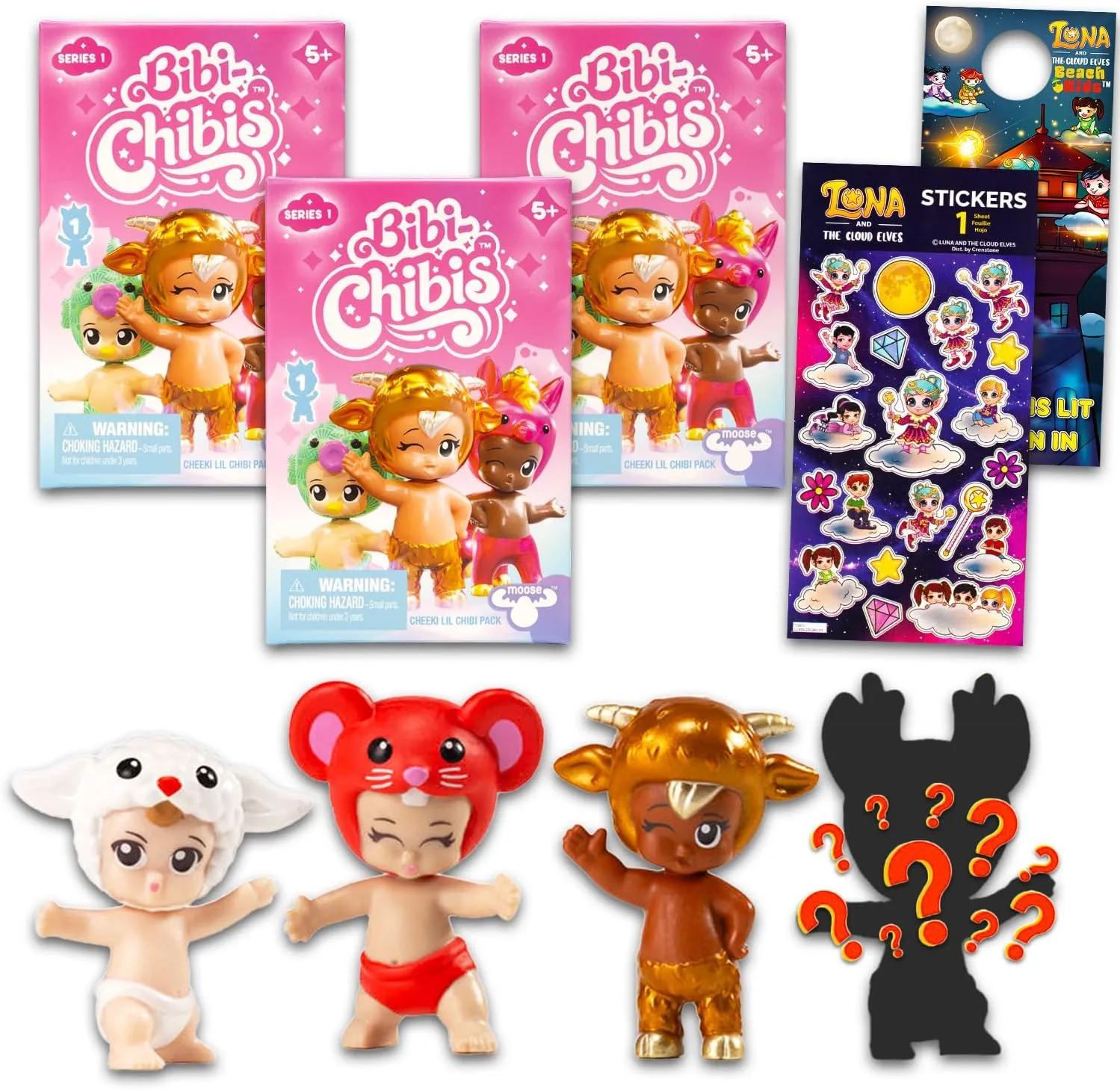 Bibi Chibis Blind Box Party Favors - Bundle with 3 Blind Box Mini Figures Mystery Toys Plus Stickers, More | Bibi Chibis Figurines for Kids, Boys, Girls