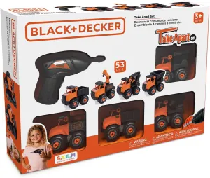 Black & Decker Take Apart Mini Construction Trucks Set, Four Durable Trucks and Electric Drill for Little Builders