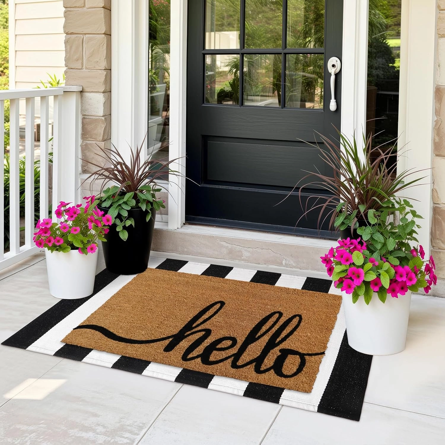 Black and White Striped Outdoor Rugs 2.3'x3.6', Washable Hand Woven Front Door Rug, Reversible Welcome Mat Foldable Layered Door Mats for Entryway Porch Decor Home Entrance