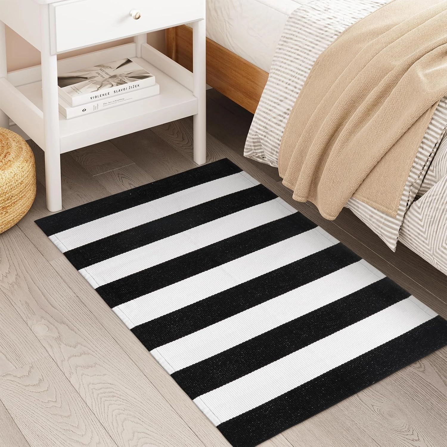 Black and White Striped Outdoor Rugs 2.3'x3.6', Washable Hand Woven Front Door Rug, Reversible Welcome Mat Foldable Layered Door Mats for Entryway Porch Decor Home Entrance
