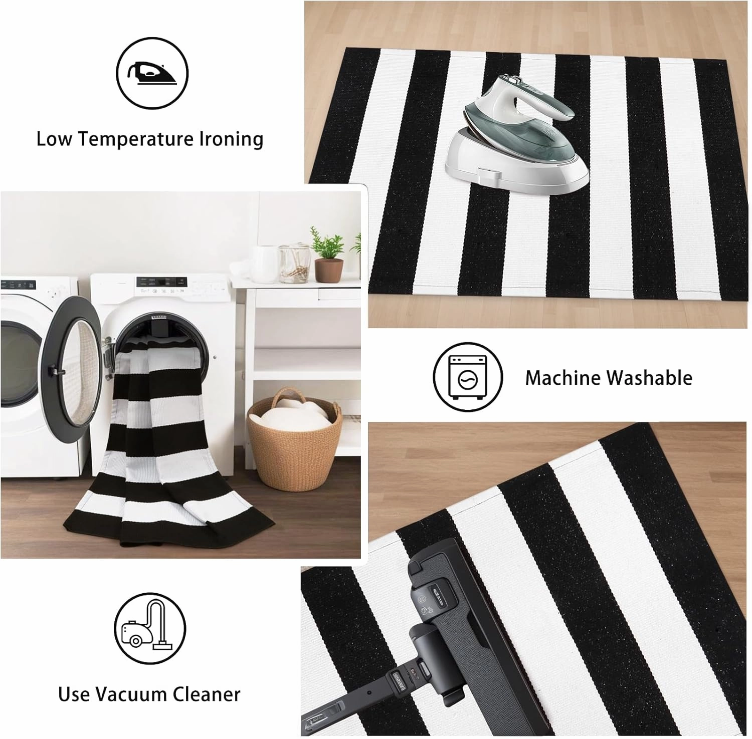 Black and White Striped Outdoor Rugs 2.3'x3.6', Washable Hand Woven Front Door Rug, Reversible Welcome Mat Foldable Layered Door Mats for Entryway Porch Decor Home Entrance