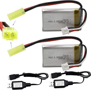 Blomiky 2 Pack 7.4V 850mAh 6.29Wh Li-PO Rechargeable Battery with Mini Tamiya Plug fit for 1/18 Scale 9310YL 9310 9301E 9302E 9303E 9034E 9305E RC Car Truck 9300 850 2
