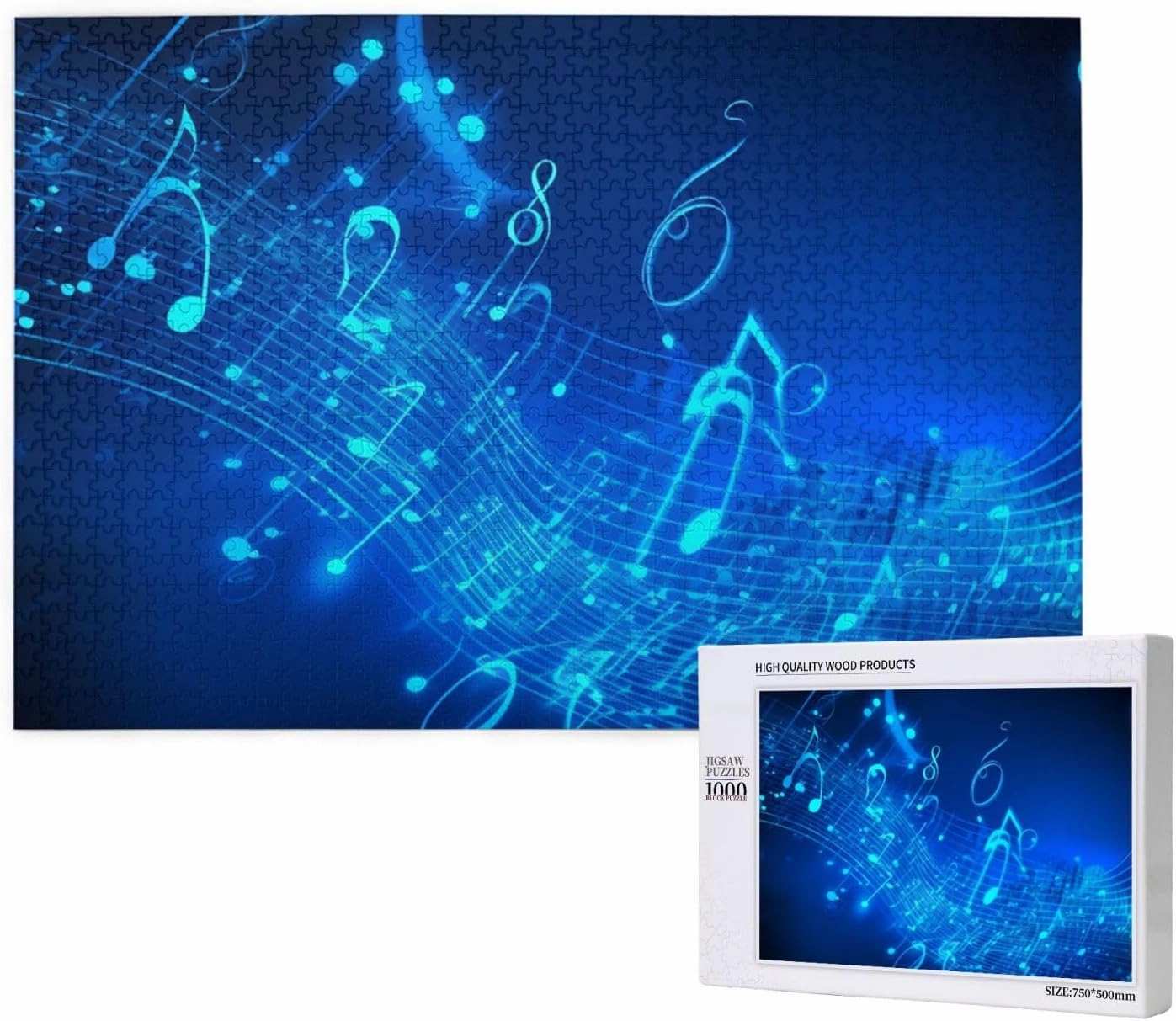 Blue Musical Notes Jigsaw Puzzle 1000 Pieces for Adults Personalized Wooden Puzzle Gifts Modern Home Decor Wall Art for Family Wedding Friend