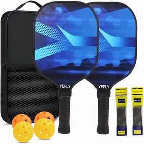 Blue Upgrade Texture adds More Friction,Fiberglass Pickleball Paddles Set: Handle with TPU Edge Guard, Lightweight PP for More Flexibility, Best Game Gifts for Beginners and Intermediate
