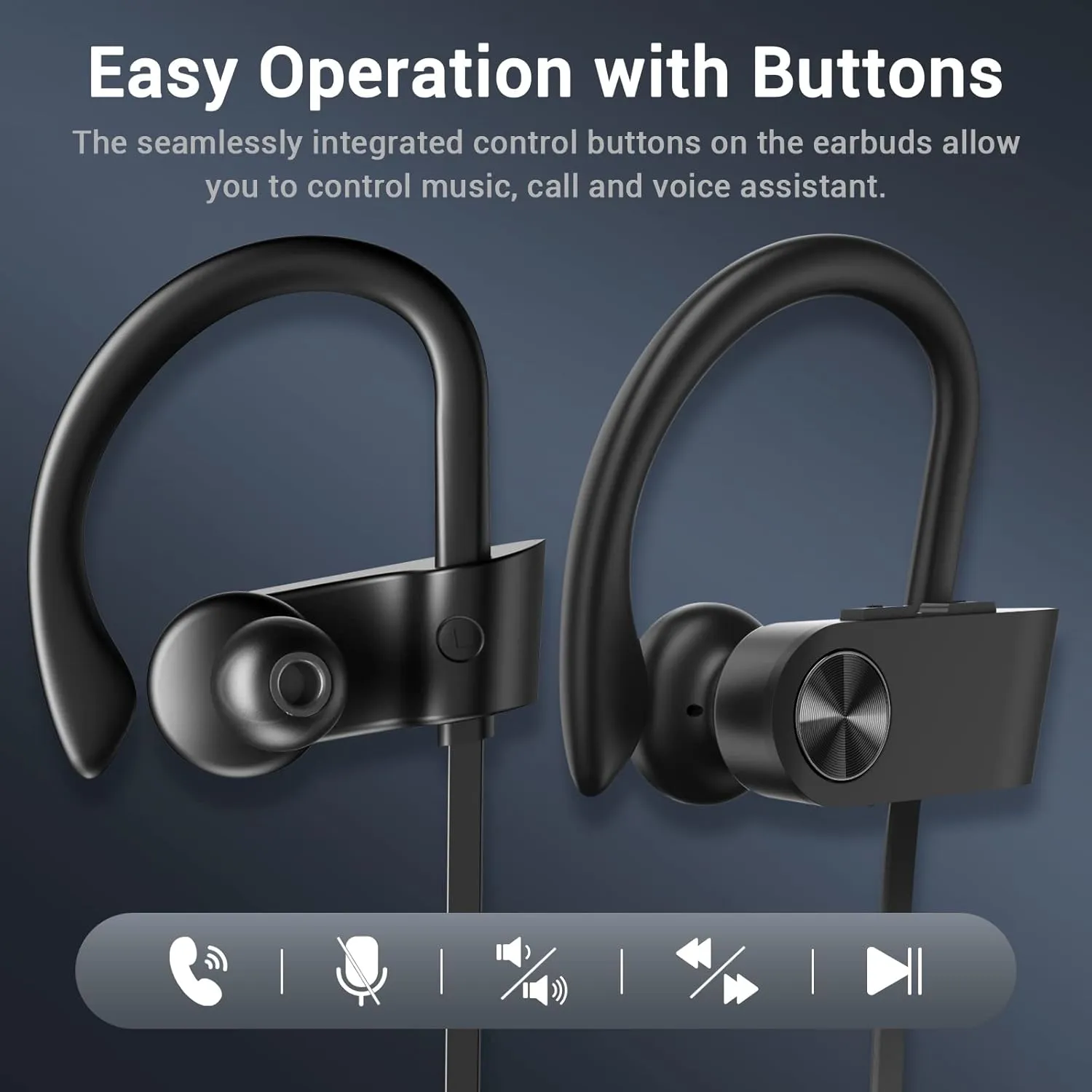 Bluetooth Headphones, Bluetooth 5.3 IPX7 Waterproof Wireless Sports Earbuds for Workout Gym, 16 Hrs Playtime Running Headphones with Noise Cancelling Mic, HiFi Bass Stereo in-Ear Earphones