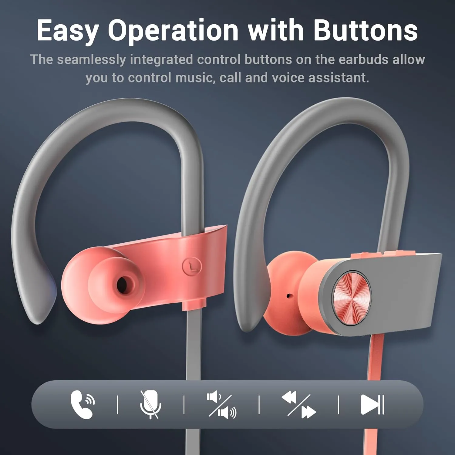 Bluetooth Headphones, Bluetooth 5.3 IPX7 Waterproof Wireless Sports Earbuds for Workout Gym, 16 Hrs Playtime Running Headphones with Noise Cancelling Mic, HiFi Bass Stereo in-Ear Earphones