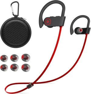 Bluetooth Headphones Wireless Earbuds 16H Playtime IPX7 Waterproof Bluetooth 5.3 Running Headphones with Mic Stereo In Ear Earphones Sound Isolation for Workout, Sports Red