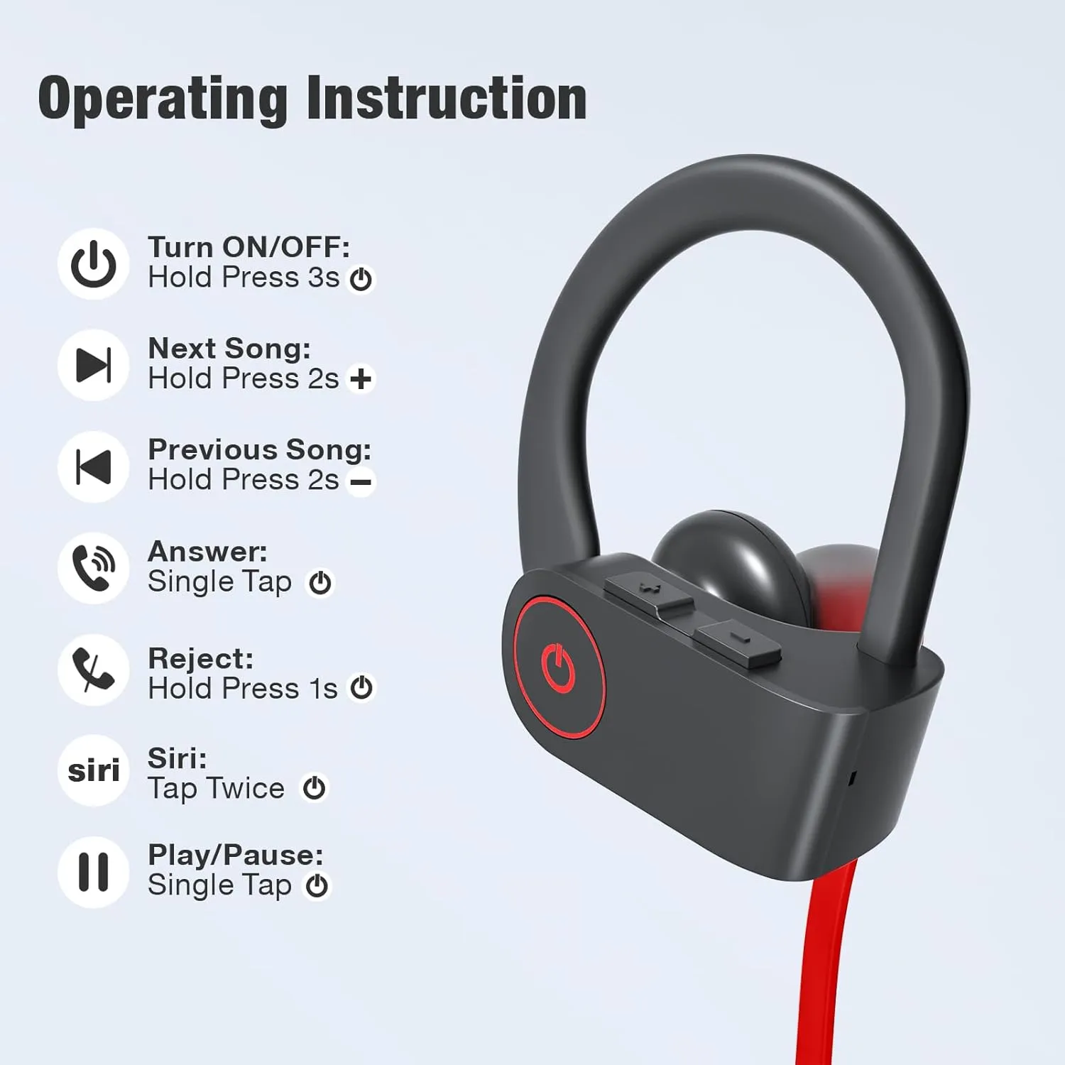 Bluetooth Headphones Wireless Earbuds 16H Playtime IPX7 Waterproof Bluetooth 5.3 Running Headphones with Mic Stereo In Ear Earphones Sound Isolation for Workout, Sports Red