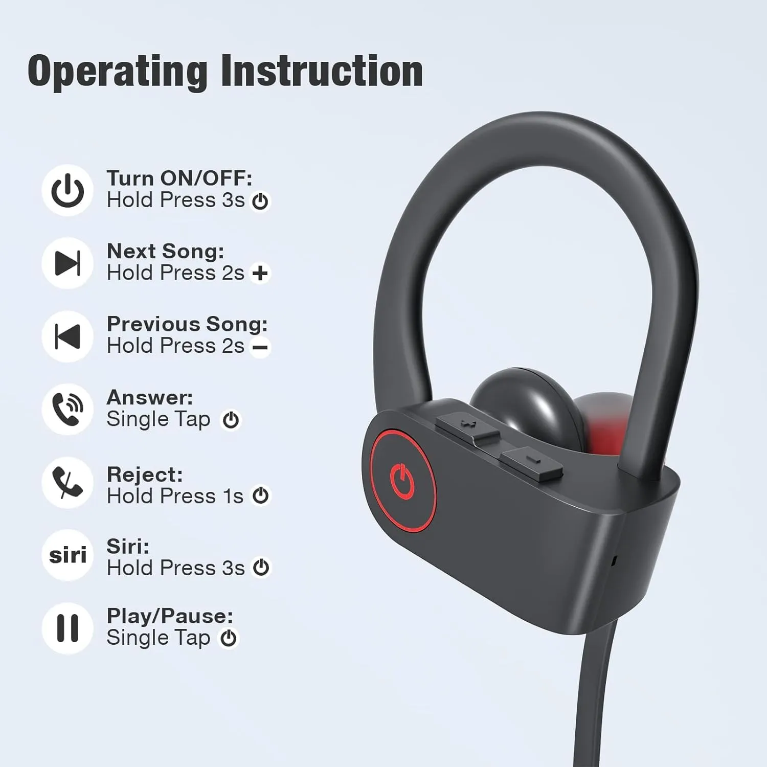 Bluetooth Headphones Wireless Earbuds 16H Playtime Wireless Headphones IPX7 Waterproof Bluetooth 5.3 Running Headphone with Mic Stereo in Ear Earphones Sound Isolation for Workout, Sports Black