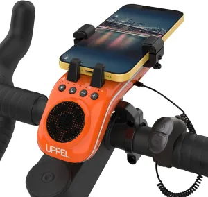 Bluetooth Speaker Bicycle, Multifunctional Bike Phone Holder 10-in-1- LED Light - Power Bank - Bike Horn - Microphone - Ideal for Road & Mountain Bike - Extreme & Casual Cycling-Orange