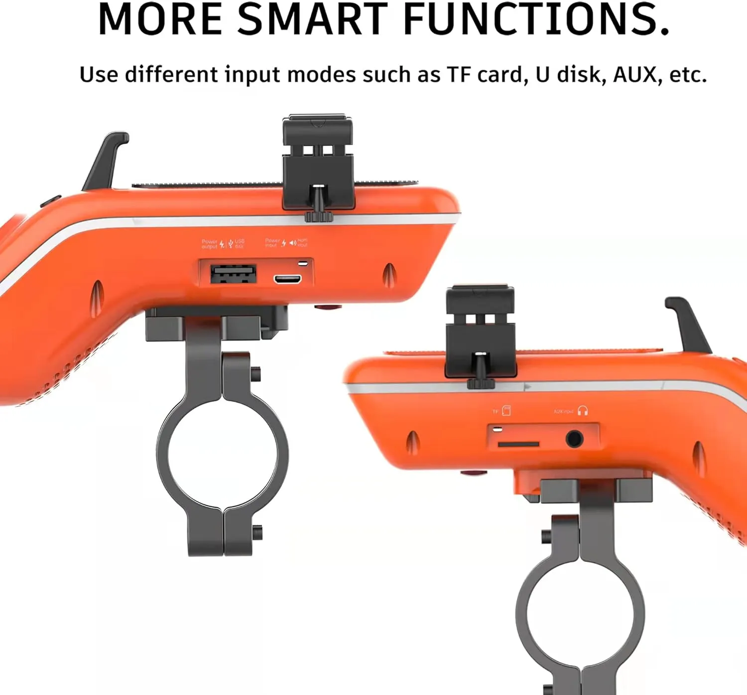 Bluetooth Speaker Bicycle, Multifunctional Bike Phone Holder 10-in-1- LED Light - Power Bank - Bike Horn - Microphone - Ideal for Road & Mountain Bike - Extreme & Casual Cycling-Orange