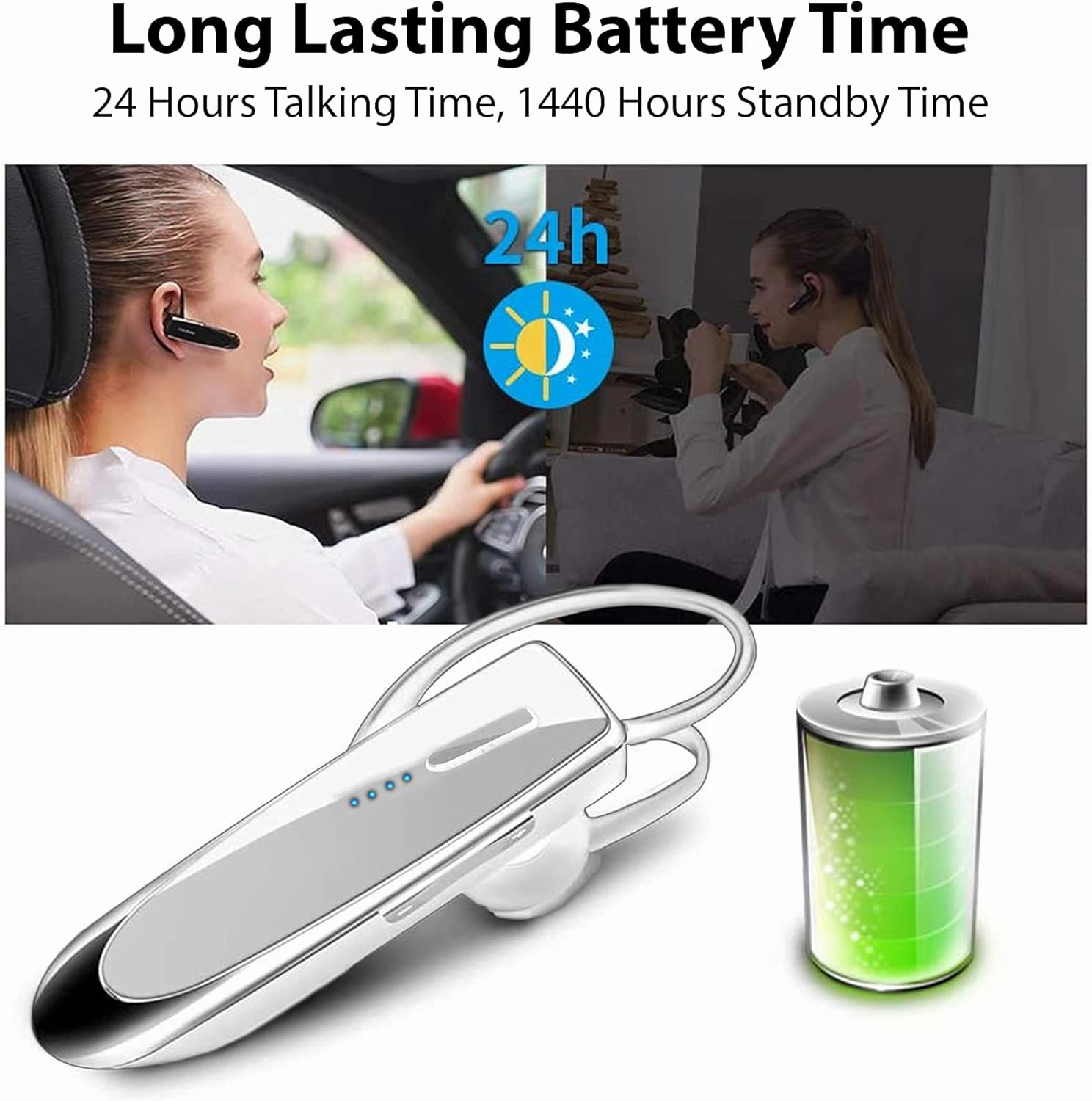 Bluetooth 5.3 Headset Compatible with Micromax Unite Wireless Earpiece, IPX5 Waterproof, Dual Microphones, Noise Reduction, 60 Days Standby   22Hrs HD Talk Time!