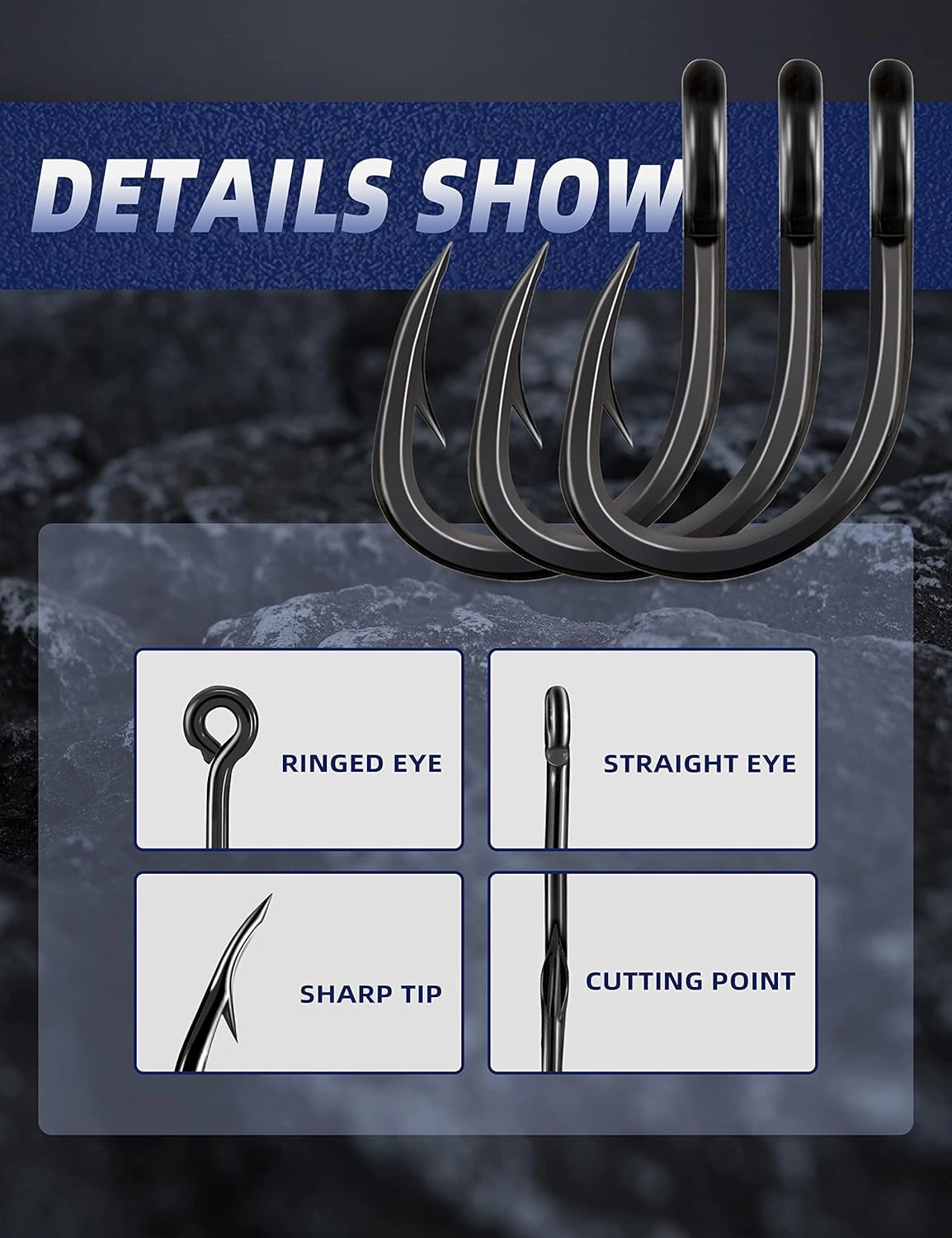 BLUEWING Big Game Live Bait Hooks with Ringed, Heavy Duty Cutting Point, High Carbon Steel, Extra Sharp for Saltwater Fishing