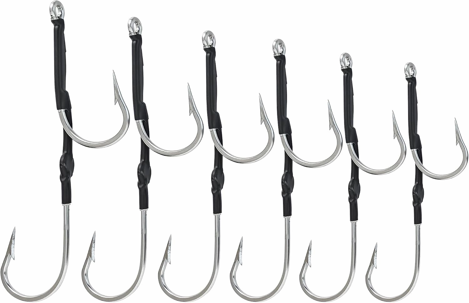 BLUEWING Double Rigged SS Southern Bend Hookset 2/5pcs Stainless Steel Big Game Fishing Trolling Hooks with Rubber Tube for Saltwater Fish