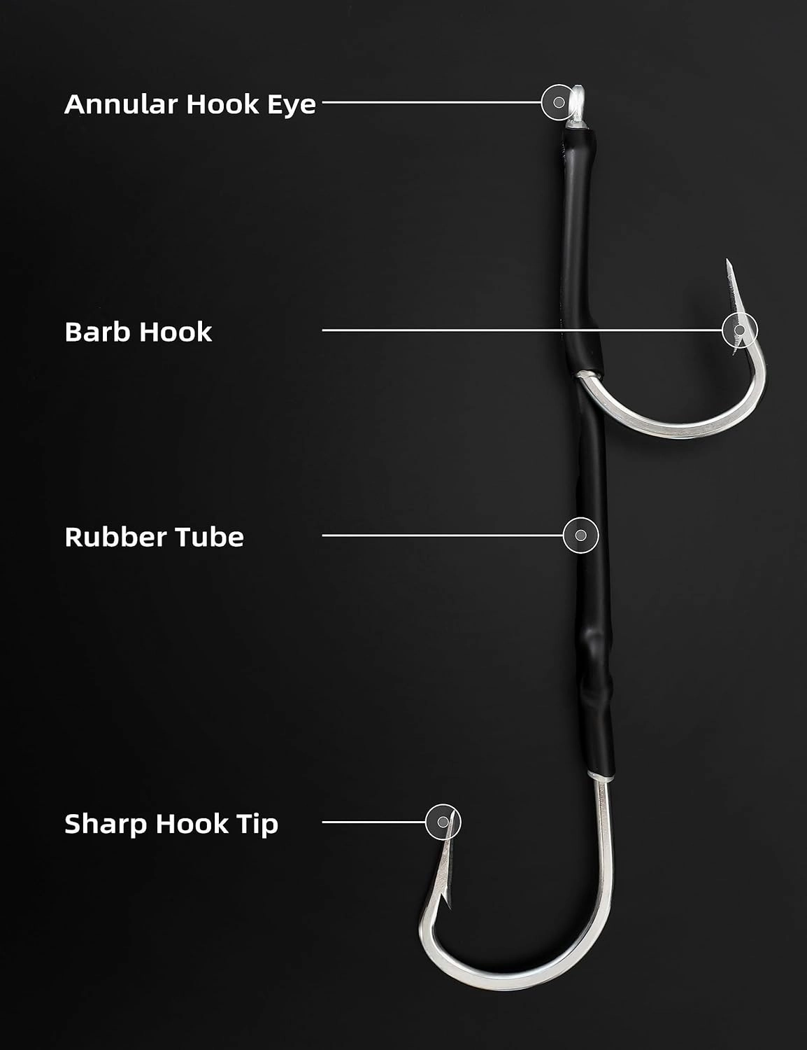 BLUEWING Double Rigged SS Southern Bend Hookset 2/5pcs Stainless Steel Big Game Fishing Trolling Hooks with Rubber Tube for Saltwater Fish