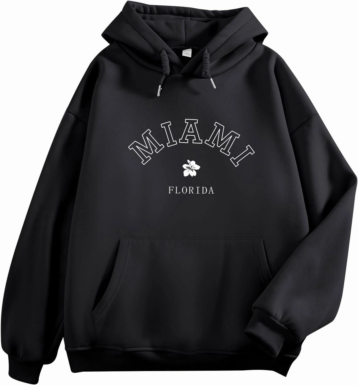 Bobeutou Oversized Letter Graphic Print Hoodies for Women Miami Florida Sweatshirt Preppy Trendy Fleece Pocket Pullover Top