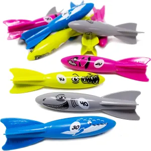 Boley Dive Torpedo Swim Toys - 12 Pack Sinking Pool Toys for Kids - Colorful Shark, Whale, Fish Diving Torpedoes - Summer Water Games, Bath Time Fun, Pool Diving Toy Set