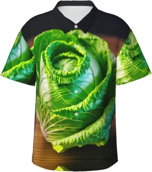 Bright Cabbage Men's Cotton Shirt Men's Short-Sleeved Shirt Button Casual Shirt Loose Top Holiday
