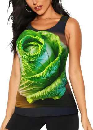 Bright Cabbage Print Daily-Errands Functionality Sleeveless Gym Tank Top Running Hiking Fitness Training