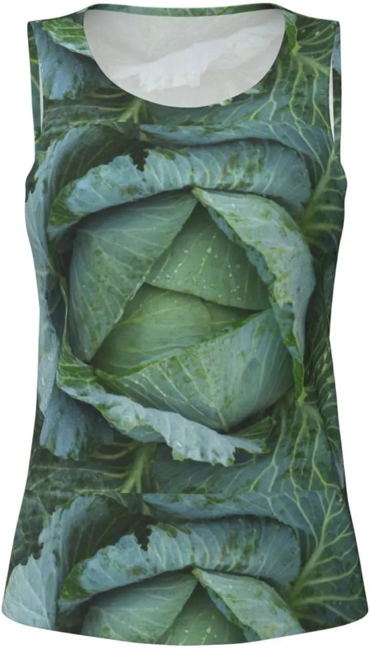 Bright Cabbage Print Daily-Errands Functionality Sleeveless Gym Tank Top Running Hiking Fitness Training