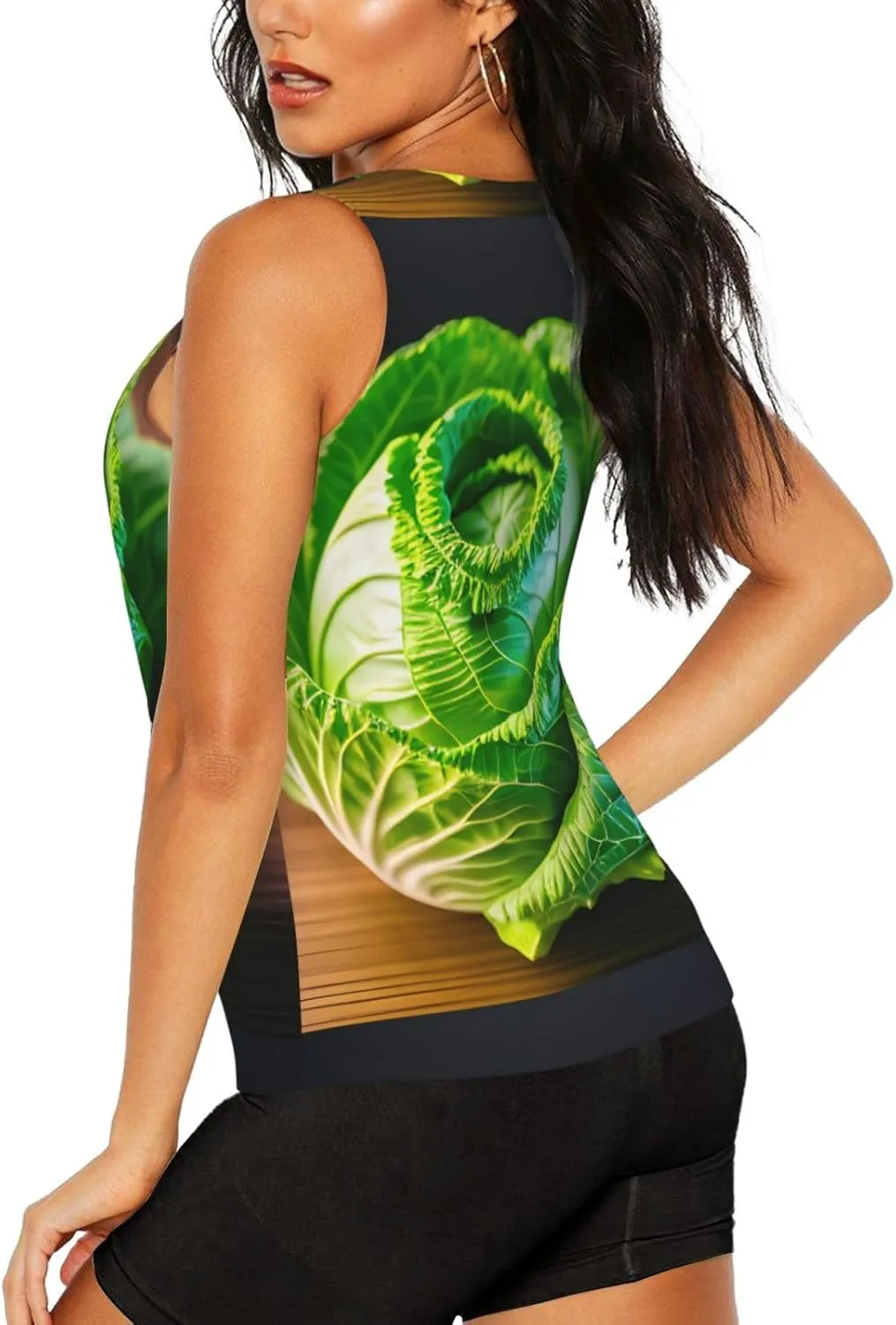 Bright Cabbage Print Daily-Errands Functionality Sleeveless Gym Tank Top Running Hiking Fitness Training