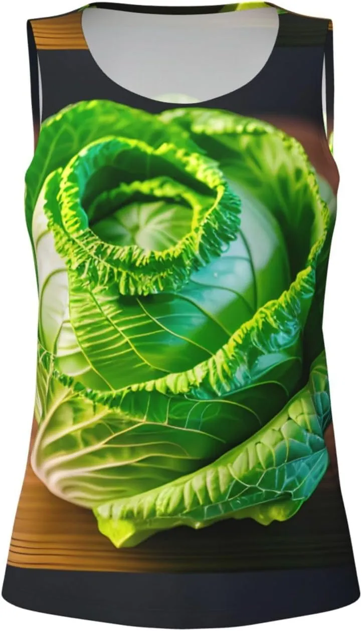 Bright Cabbage Print Daily-Errands Functionality Sleeveless Gym Tank Top Running Hiking Fitness Training
