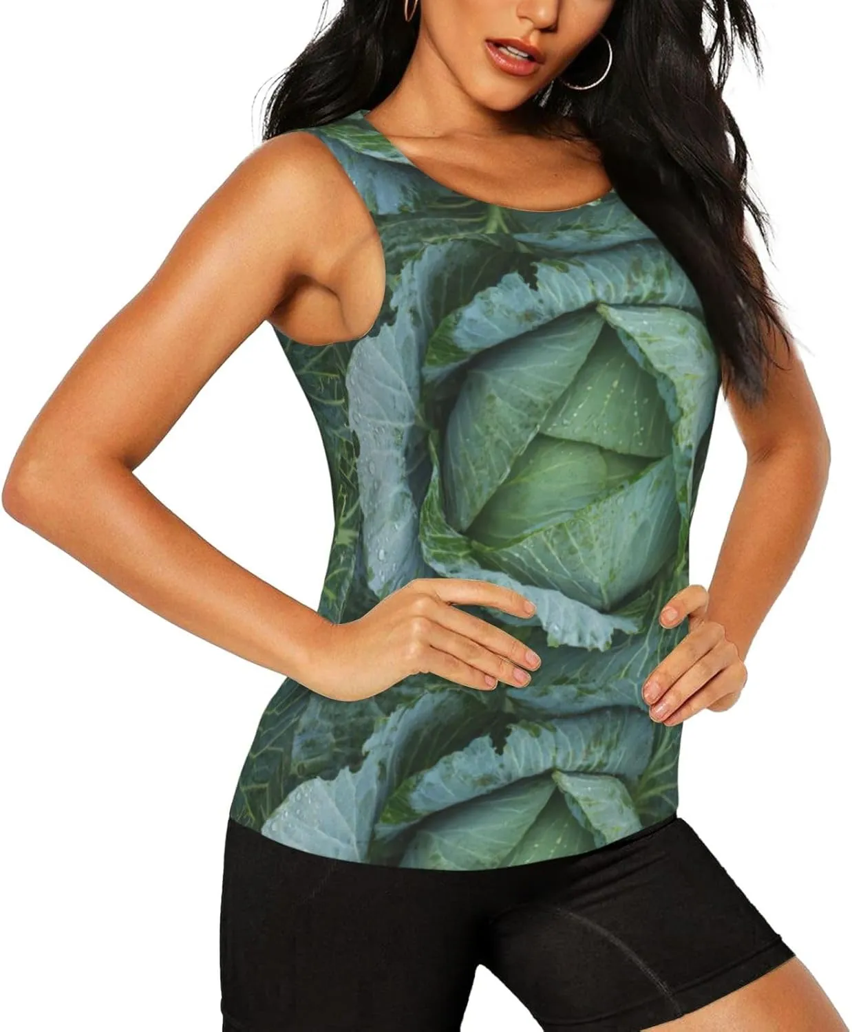 Bright Cabbage Print Daily-Errands Functionality Sleeveless Gym Tank Top Running Hiking Fitness Training