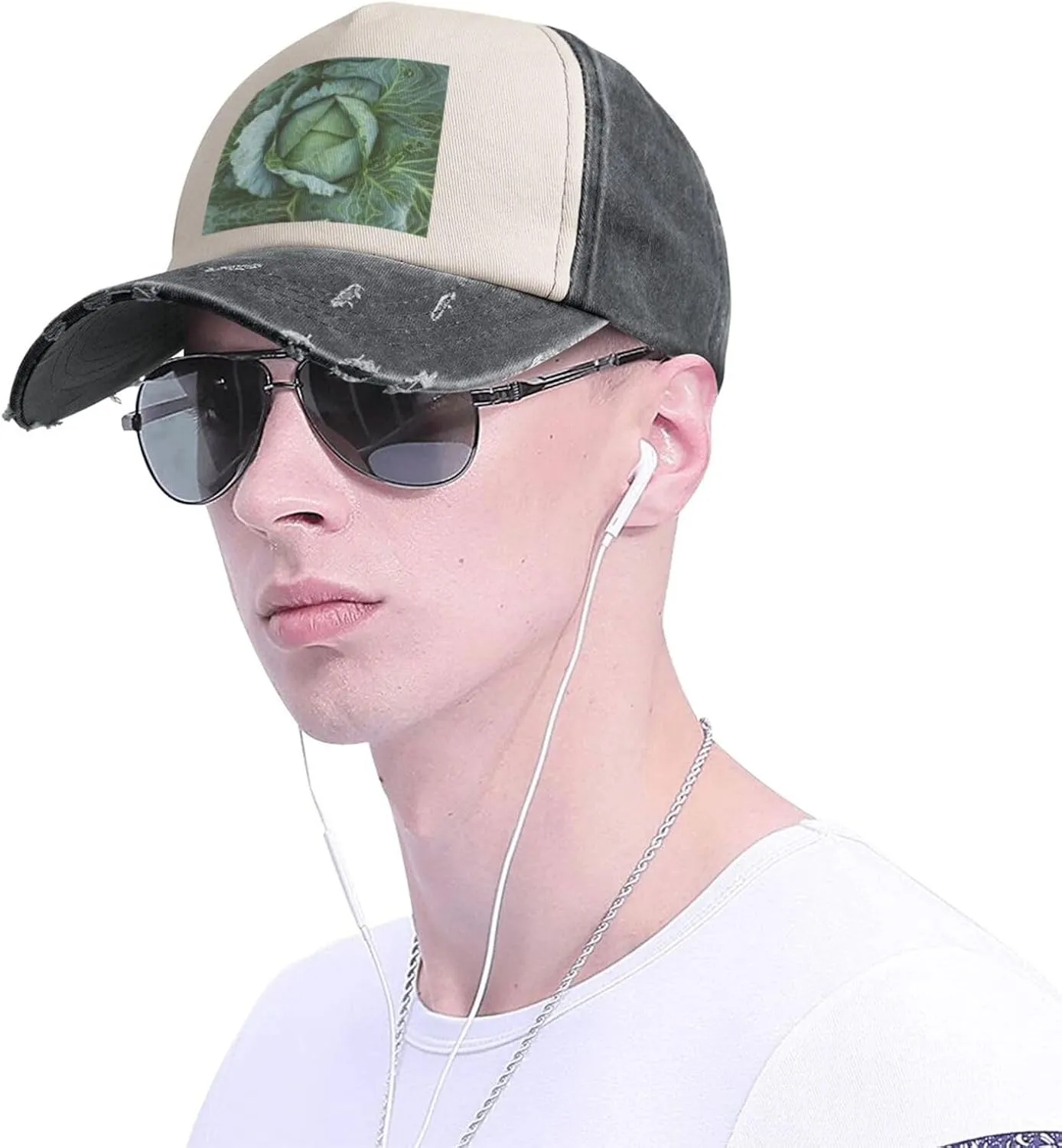 Bright Cabbage Print Plain hat Washed Distressed Baseball Cap Adjustable Hat Unisex Classic Outdoor Hat