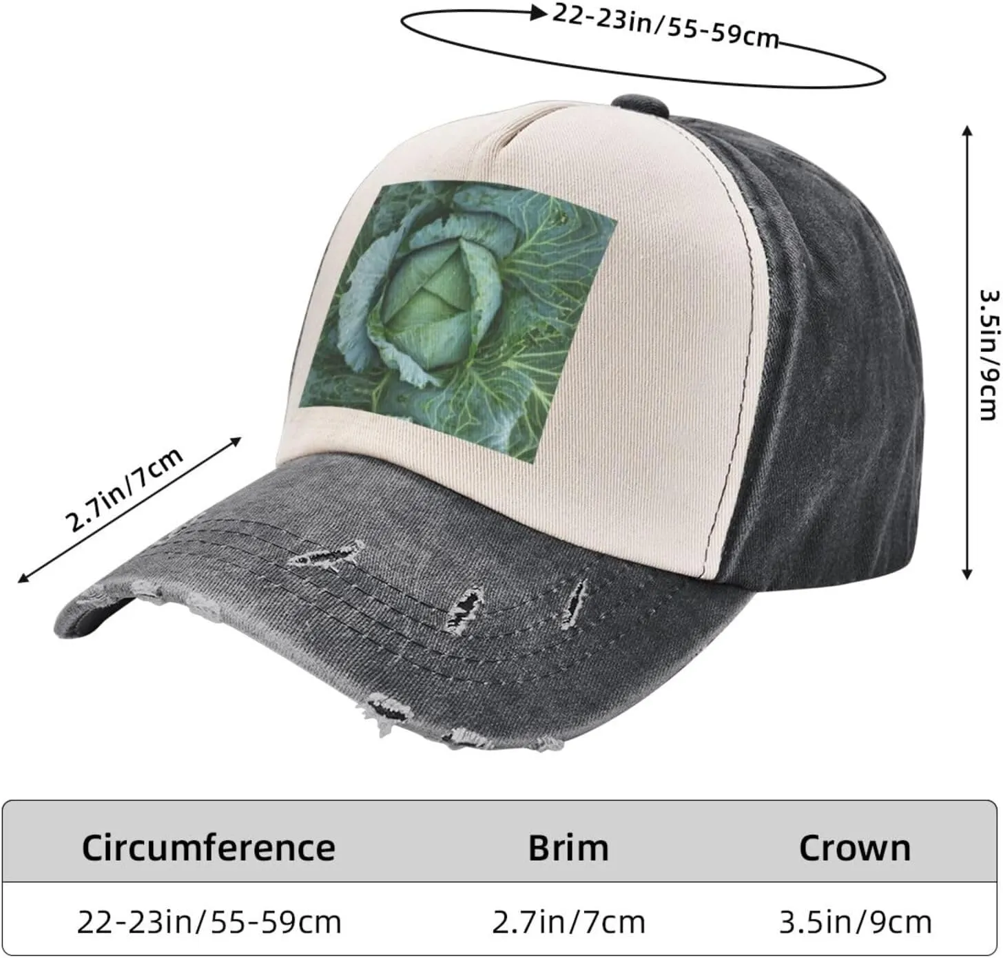 Bright Cabbage Print Plain hat Washed Distressed Baseball Cap Adjustable Hat Unisex Classic Outdoor Hat
