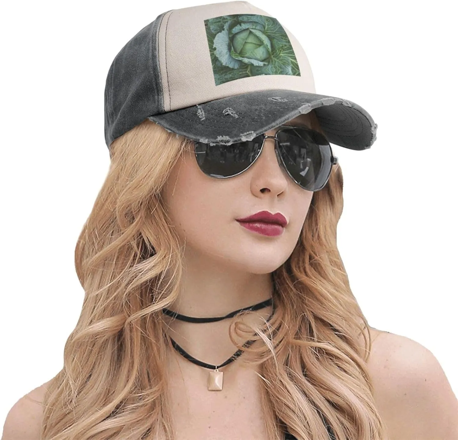 Bright Cabbage Print Plain hat Washed Distressed Baseball Cap Adjustable Hat Unisex Classic Outdoor Hat